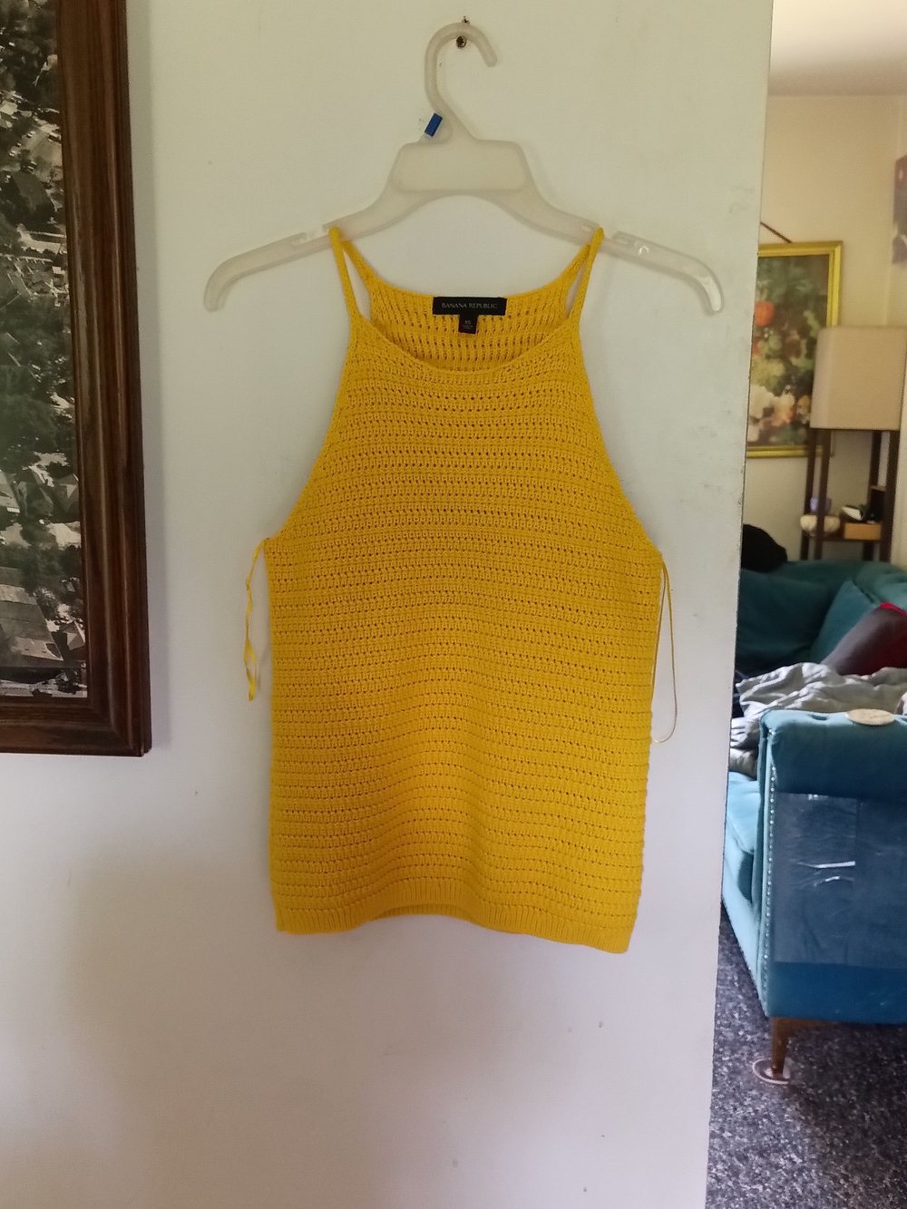 Banana Republic Bright Yellow Crochet Halter Tank XS